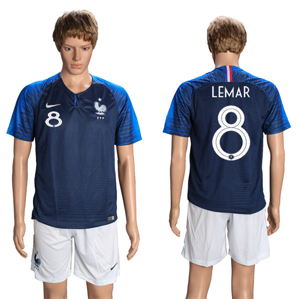 France 8 LEMAR Home 2018 FIFA World Cup Soccer Jersey