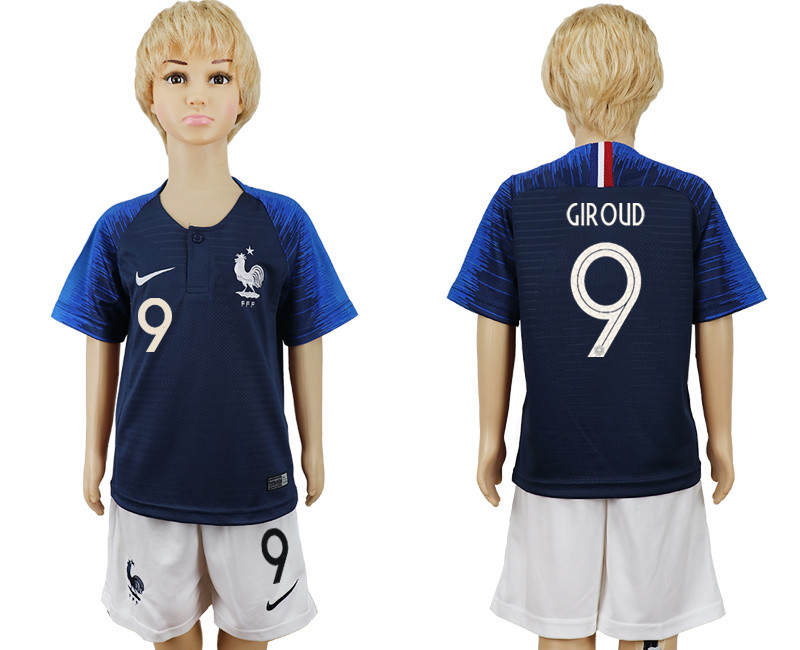 France 9 GIROUD Home Youth 2018 FIFA World Cup Soccer Jersey