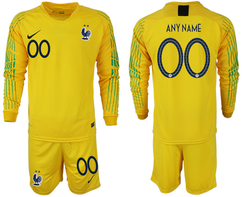 France Customized 2018 FIFA World Cup Yellow Goalkeeper Long Sleeve Soccer Jersey