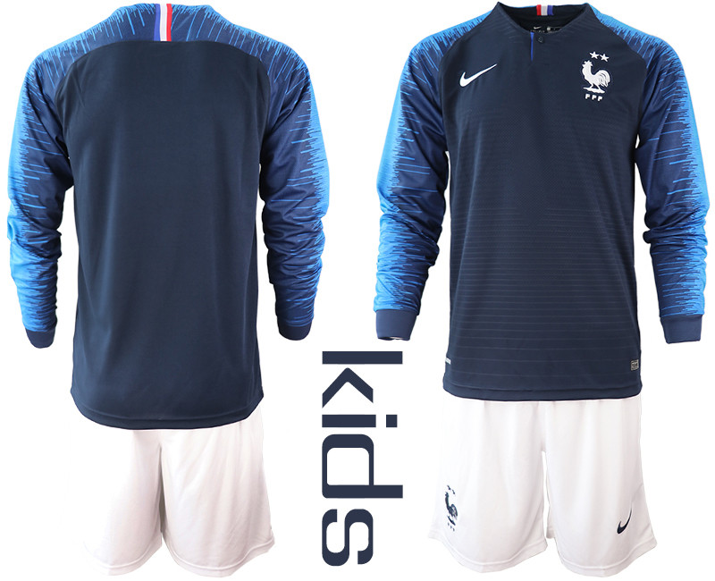 France Home Youth 2018 FIFA World Cup Long Sleeve Soccer Jersey