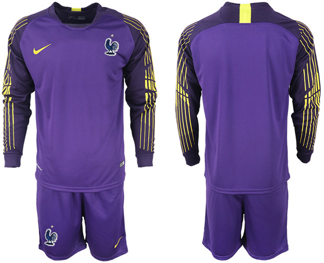 France Purple 2018 FIFA World Cup Long Sleeve Soccer Jersey