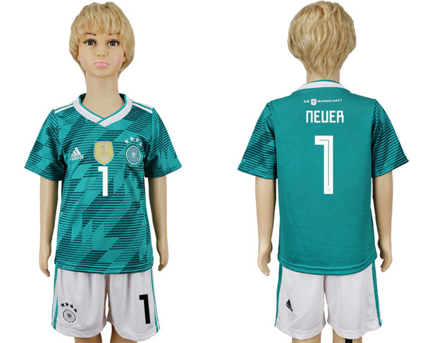 Germany 1 NEUER Away 2018 FIFA World Cup Youth Soccer Jersey