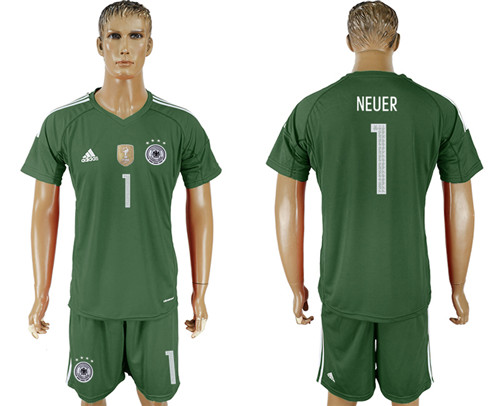 Germany 1 NEUER Green Goalkeeper 2018 World Cup Soccer Jersey