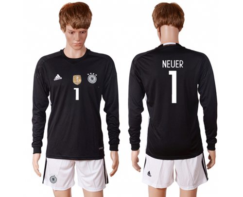 Germany 1 Neuer Black Goalkeeper Long Sleeves Soccer Country Jersey