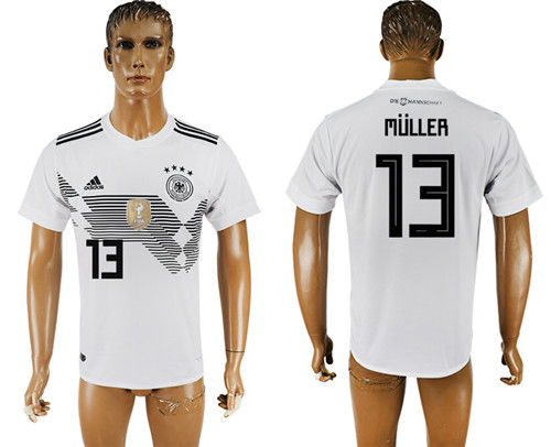 Germany 13 MULLER Home 2018 FIFA World Cup Thailand Soccer Jersey