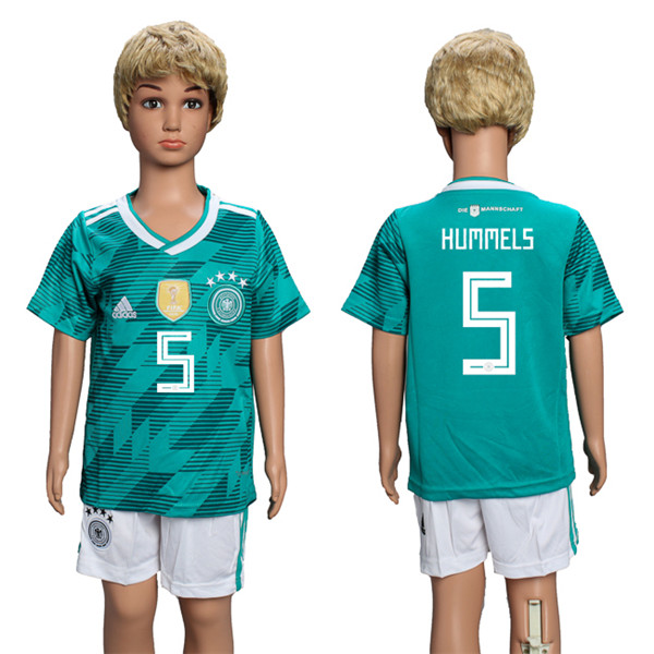 Germany 5 HUMMELS Away Youth 2018 FIFA World Cup Soccer Jersey