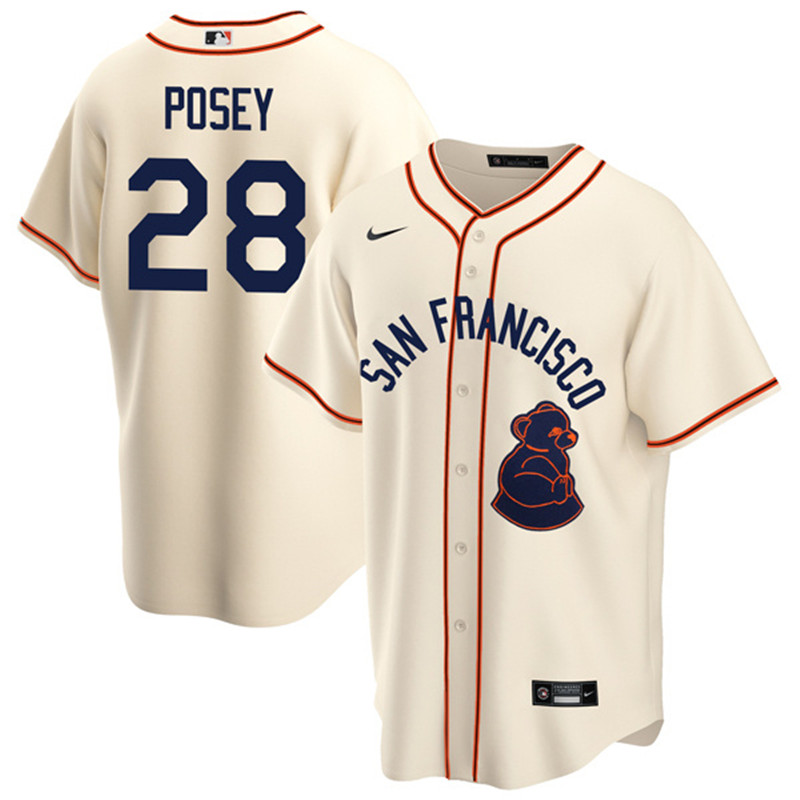 Giants 28 Buster Posey Cream Nike 1946 Throwback Cool Base Jersey