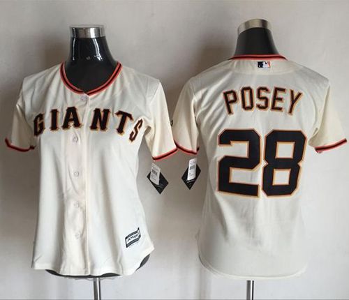 Giants 28 Buster Posey Cream Women Home Stitched MLB Jersey