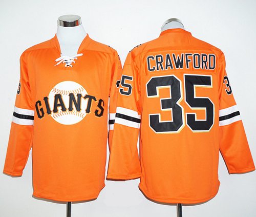 Giants 35 Brandon Crawford Orange Long Sleeve Stitched MLB Jersey