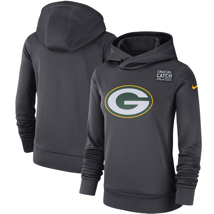 Green Bay Packers Anthracite Women's  Crucial Catch Performance Hoodie