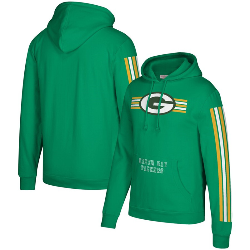 Green Bay Packers Mitchell & Ness Three Stripe Pullover Hoodie Green
