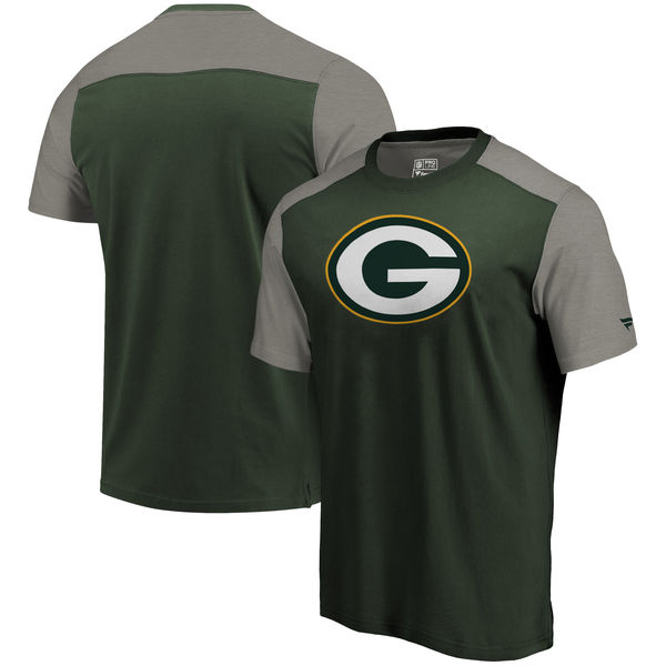 Green Bay Packers NFL Pro Line by Fanatics Branded Iconic Color Block T Shirt GreenHeathered Gray