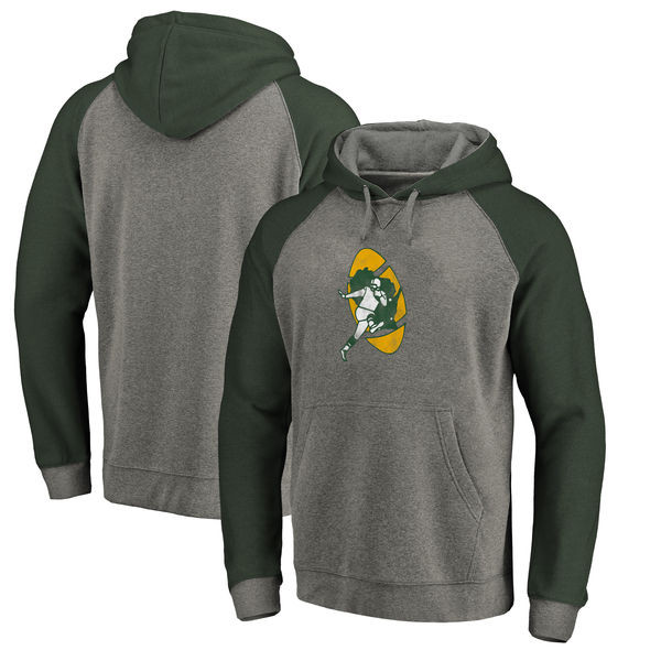 Green Bay Packers NFL Pro Line by Fanatics Branded Throwback Logo Tri Blend Raglan Pullover Hoodie Gray Green