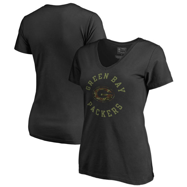 Green Bay Packers NFL Pro Line by Fanatics Branded Women's Camo Collection Liberty Plus Size V Neck T Shirt Black