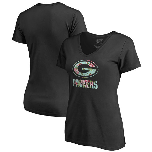 Green Bay Packers NFL Pro Line by Fanatics Branded Women's Lovely Plus Size V Neck T Shirt Black