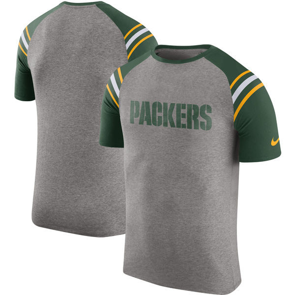 Green Bay Packers  Enzyme Shoulder Stripe Raglan T Shirt Heathered Gray