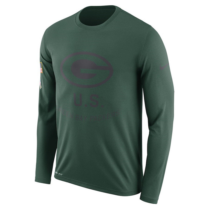 Green Bay Packers  Salute to Service Sideline Legend Performance Long Sleeve T Shirt Green