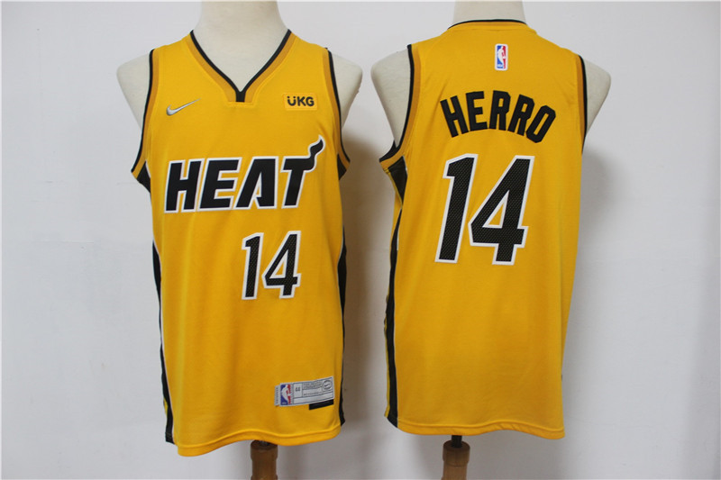 Heat 14 Tyler Herro Yellow 2021 Earned Edition Nike Swingman Jersey