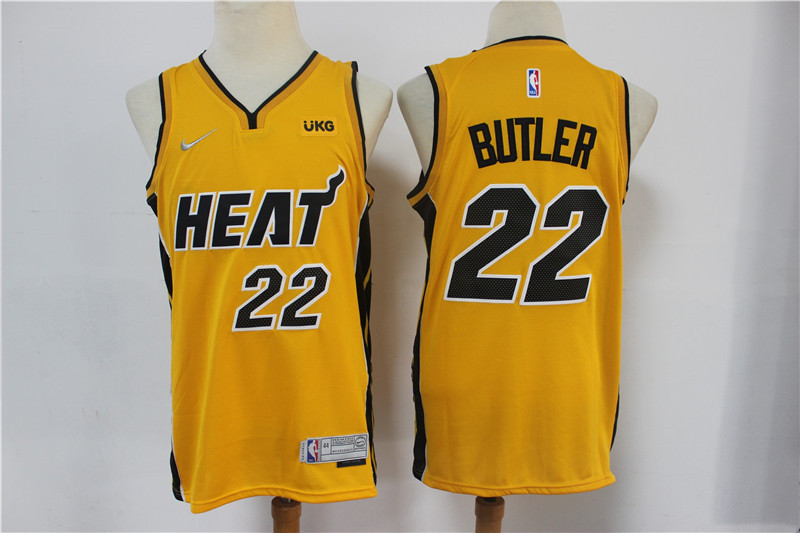 Heat 22 Jimmy Butler Yellow 2021 Earned Edition Nike Swingman Jersey