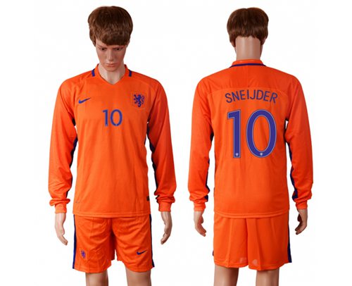 Holland 10 Sneijder Home Long Sleeves Soccer Country Jersey