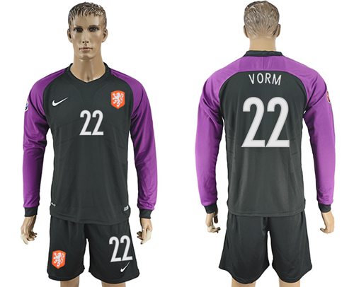 Holland 22 Vorm Black Goalkeeper Long Sleeves Soccer Country Jersey