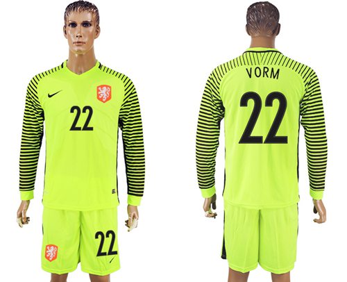 Holland 22 Vorm Green Long Sleeves Goalkeeper Soccer Country Jersey