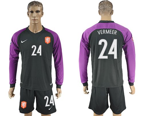 Holland 24 Vermeer Black Goalkeeper Long Sleeves Soccer Country Jersey