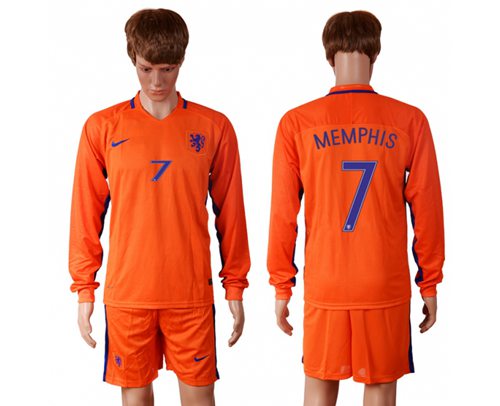 Holland 7 Memphis Home Long Sleeves Soccer Country Jersey