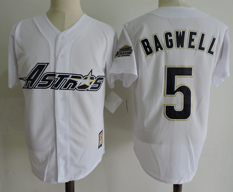 Houston Astros #5 Jeff Bagwell White Throwback Stitched Baseball Jersey
