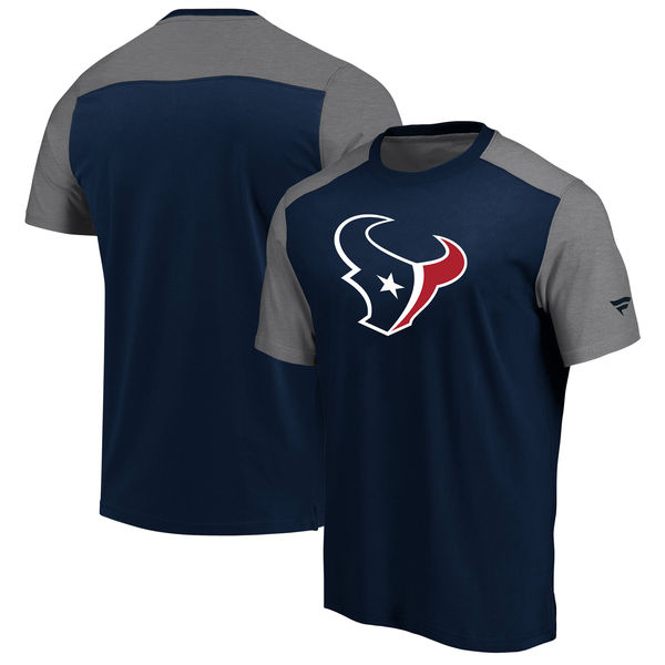 Houston Texans NFL Pro Line by Fanatics Branded Iconic Color Block T Shirt NavyHeathered Gray