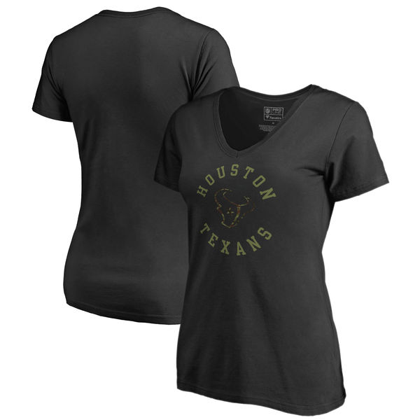 Houston Texans NFL Pro Line by Fanatics Branded Women's Camo Collection Liberty Plus Size V Neck T Shirt Black
