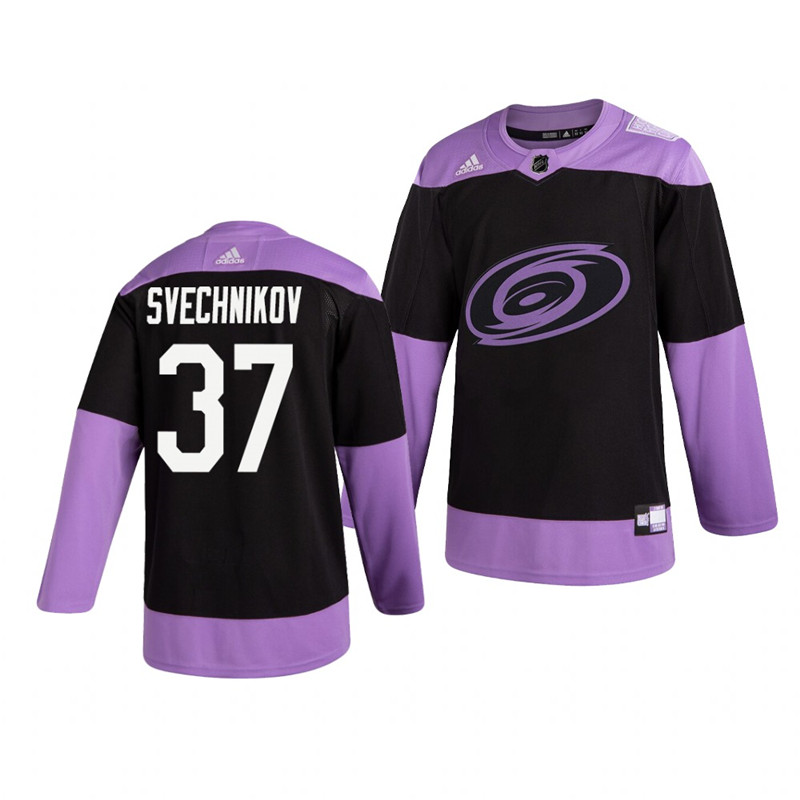 Hurricanes 37 Andrei Svechnikov Black Purple Hockey Fights Cancer Adidas Jersey