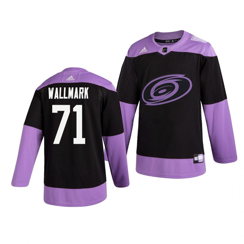 Hurricanes 71 Lucas Wallmark Black Purple Hockey Fights Cancer Adidas Jersey