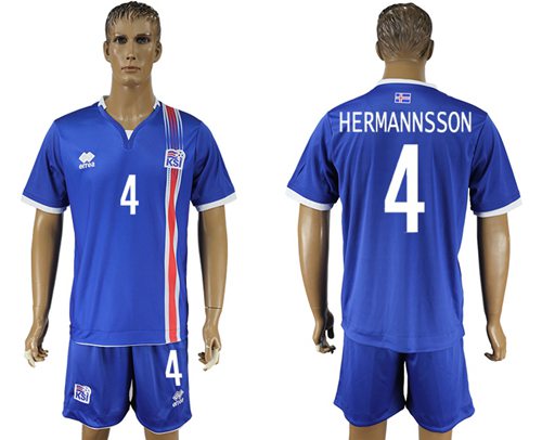 Iceland 4 Hermannsson Home Soccer Country Jersey