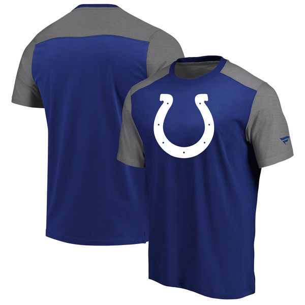 Indianapolis Colts NFL Pro Line by Fanatics Branded Iconic Color Block T Shirt RoyalHeathered Gray