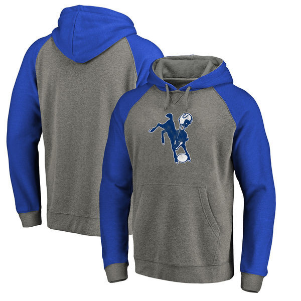 Indianapolis Colts NFL Pro Line by Fanatics Branded Throwback Logo Big & Tall Tri Blend Raglan Pullover Hoodie Gray Royal
