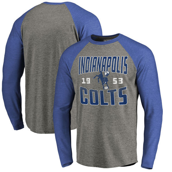 Indianapolis Colts NFL Pro Line by Fanatics Branded Timeless Collection Antique Stack Long Sleeve Tri Blend Raglan T Shirt Ash