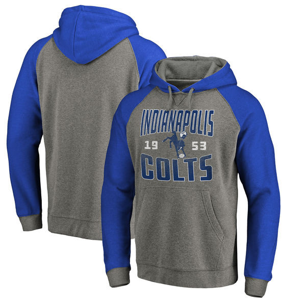 Indianapolis Colts NFL Pro Line by Fanatics Branded Timeless Collection Antique Stack Tri Blend Raglan Pullover Hoodie Ash