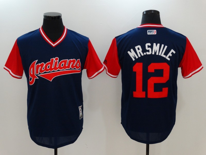 Indians 12 Francisco Lindor Mr. Smile Majestic Navy 2017 Players Weekend Team Jersey