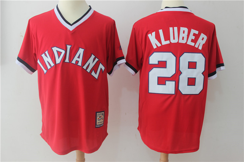 Indians 28 Corey Kluber Red Cooperstown Collection Jersey