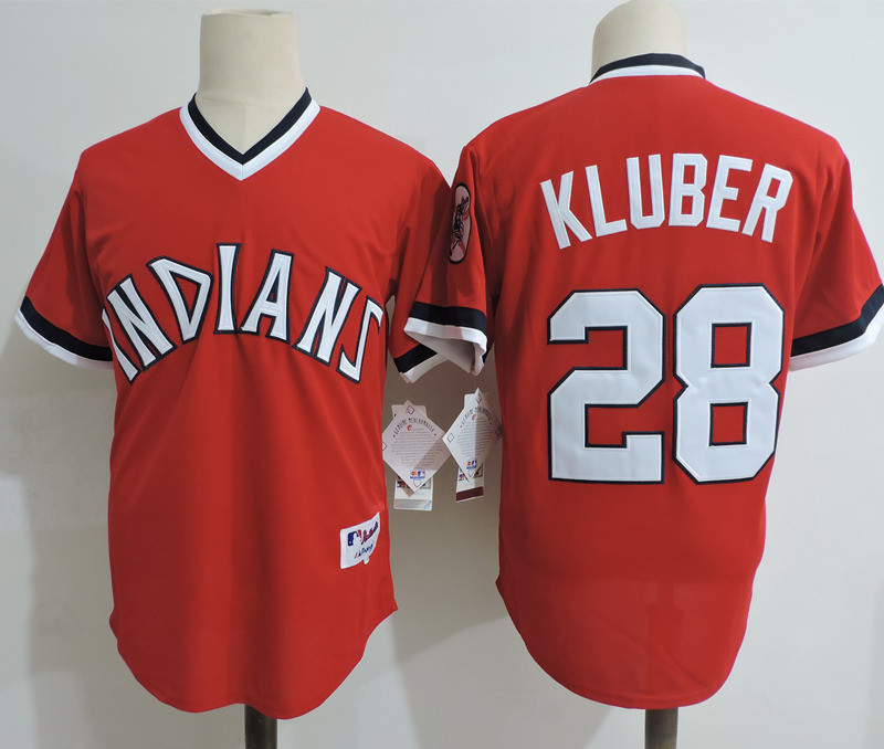 Indians 28 Corey Kluber Red Cooperstown Collection Throwback Jersey