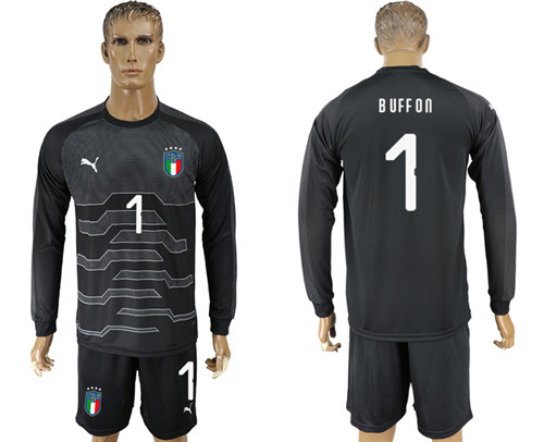 Italy 1 BUFFON Black Goalkeeper 2018 FIFA World Cup Long Sleeve Soccer Jersey