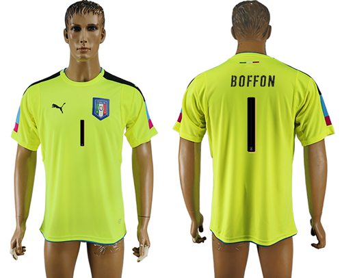 Italy 1 Boffon Shiny Green Goalkeeper Soccer Country Jersey