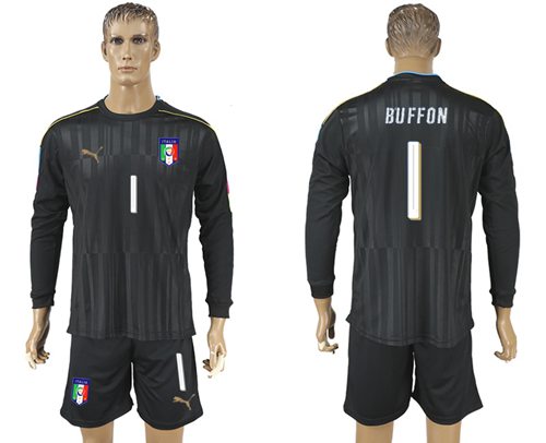 Italy 1 Buffon Black Long Sleeves Goalkeeper Soccer Country Jersey