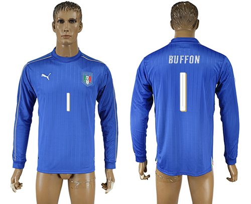 Italy 1 Buffon Blue Home Long Sleeves Soccer Country Jersey