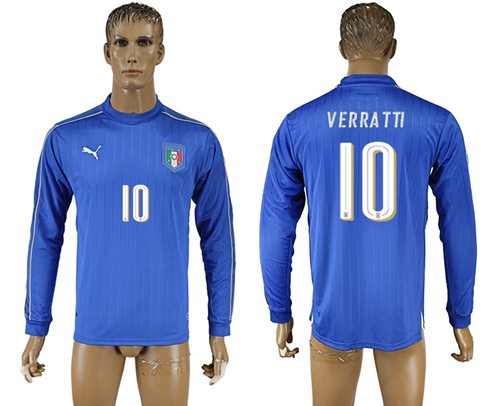 Italy 10 Verratti Blue Home Long Sleeves Soccer Country Jersey
