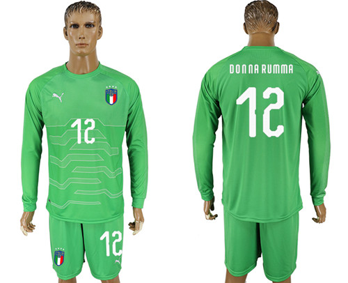 Italy 12 DONNA RUMMA Green Goalkeeper 2018 FIFA World Cup Long Sleeve Soccer Jersey