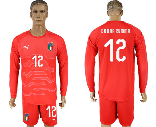 Italy 12 DONNA RUMMA Red Goalkeeper 2018 FIFA World Cup Long Sleeve Soccer Jersey