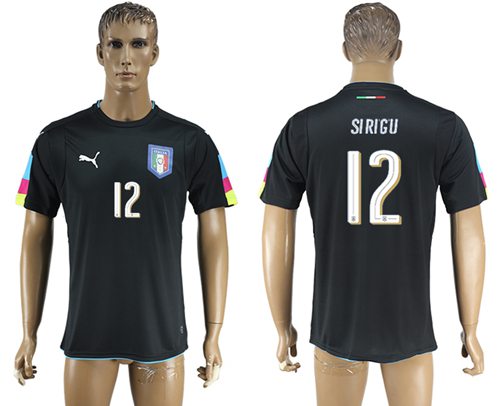 Italy 12 Sirigu Black Goalkeeper Soccer Country Jersey