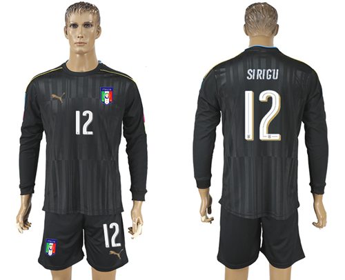 Italy 12 Sirigu Black Long Sleeves Goalkeeper Soccer Country Jersey